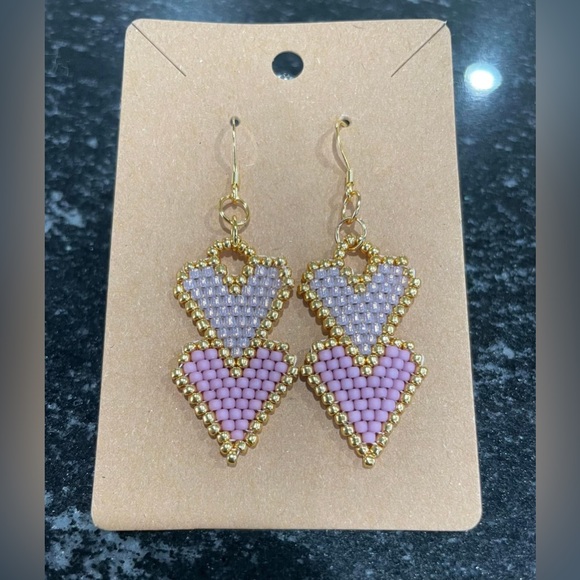 Heart handmade beaded earrings - Picture 1 of 1